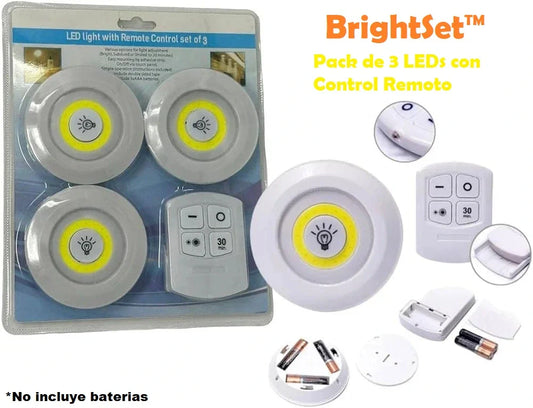 BrightSet™ Pack de 3 LEDs con Control Remoto