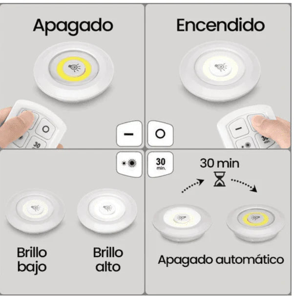 BrightSet™ Pack de 3 LEDs con Control Remoto